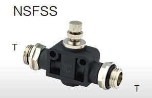 質  Plastic Body Pneumatic Tube Fittings NSFSS Knob Throttle Valve Two Thread Sides Straight 工場